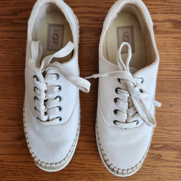 UGG EYAN II WONEN'S WHITE CANVAS LACE UP ESPADRILLE JUTE SNEAKERS SIZE 8.5 NEW - Picture 3 of 8